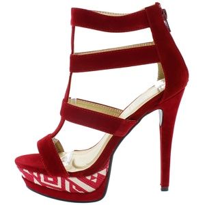 Chaka Tribal Red Platform Heels